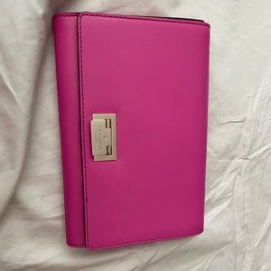 Kate Spade Bright Pink Large Clutch with Red Lining and Gold Hardware